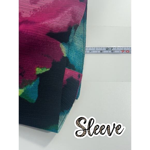 INC Womens PXL Floral Chiffon Blouse Pink Teal Sheer Long Sleeve Lined Hi-Low - Picture 9 of 13